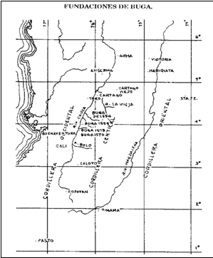 Mapa de las fundaciones de Buga